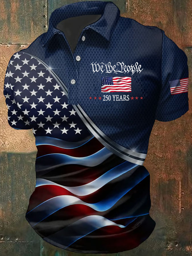Men'S Casual American Independence Day Printed Celebration Short Sleeved Polo Shirt