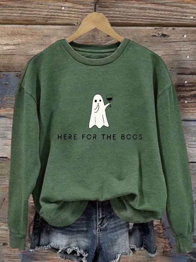 Women's Just Here for the Boos Ghost Halloween Print Crew Neck Sweatshirt