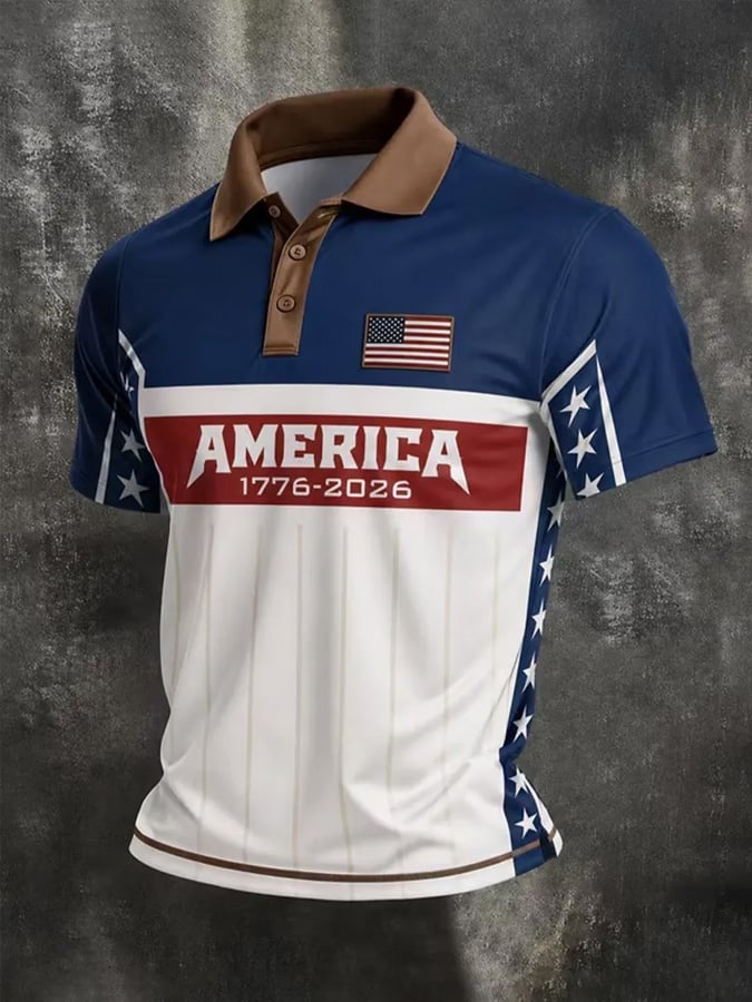 Men's 250th Anniversary Vintage Flag Print Short-Sleeve Polo Shirt