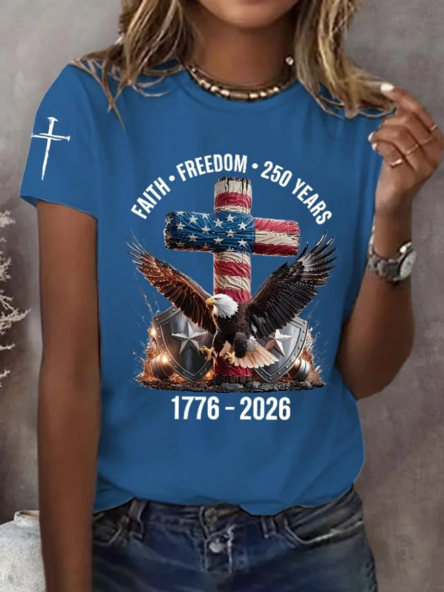 Women's 250th America Anniversary Casual Printed Crew Neck T-Shirt