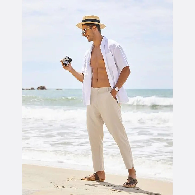 Men's Cotton Linen Casual Beach Pants