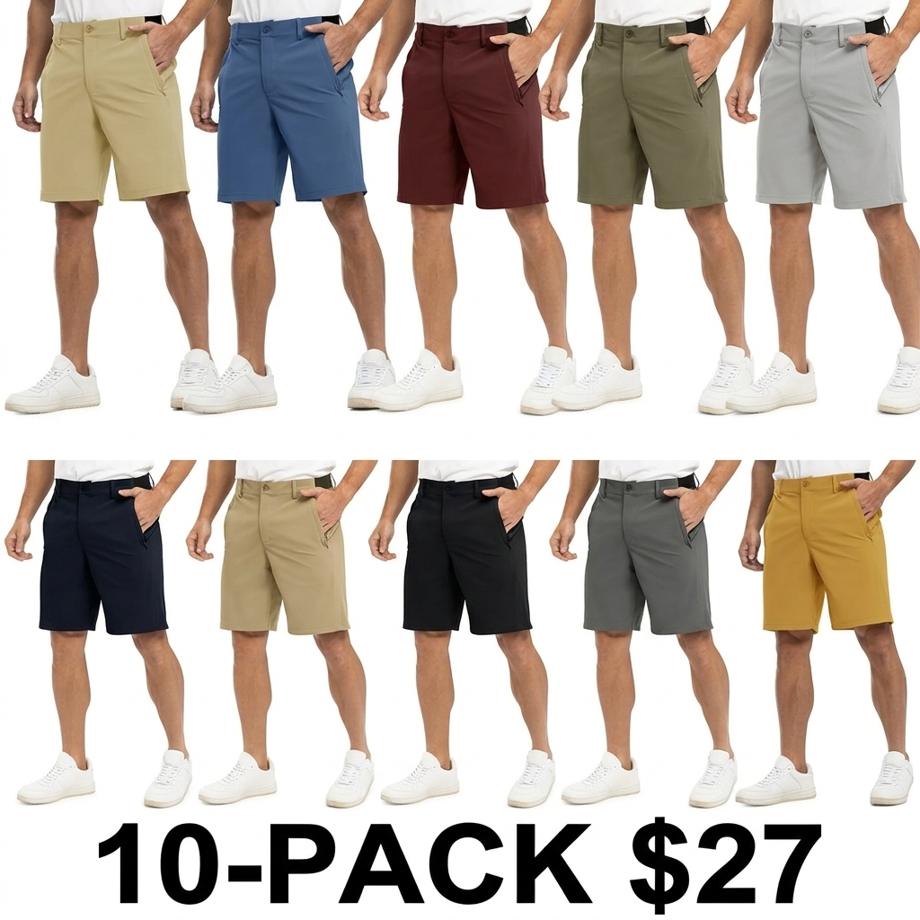 Men's 4-Way Stretch Shorts Quick Dry Casual Work Golf Pants Lightweight Breathable Zip Pockets Pants Summer Outdoor Bottoms