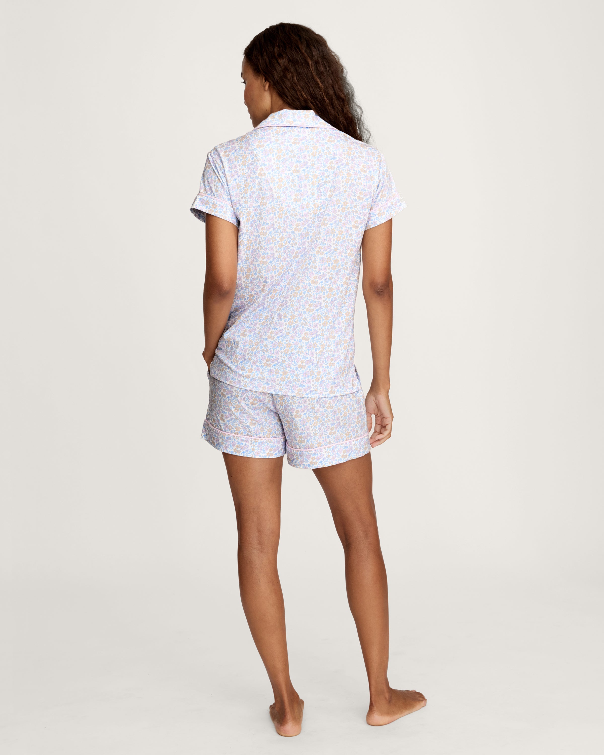 Women's Lightweight Pima Short Sleeve Short Set in Fleur Blanche