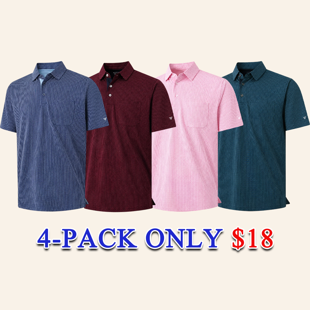 Men's Jacquard Performance Polo Shirt with Pocket Dry Fit Moisture Wicking Short Sleeve Casual Summer Top