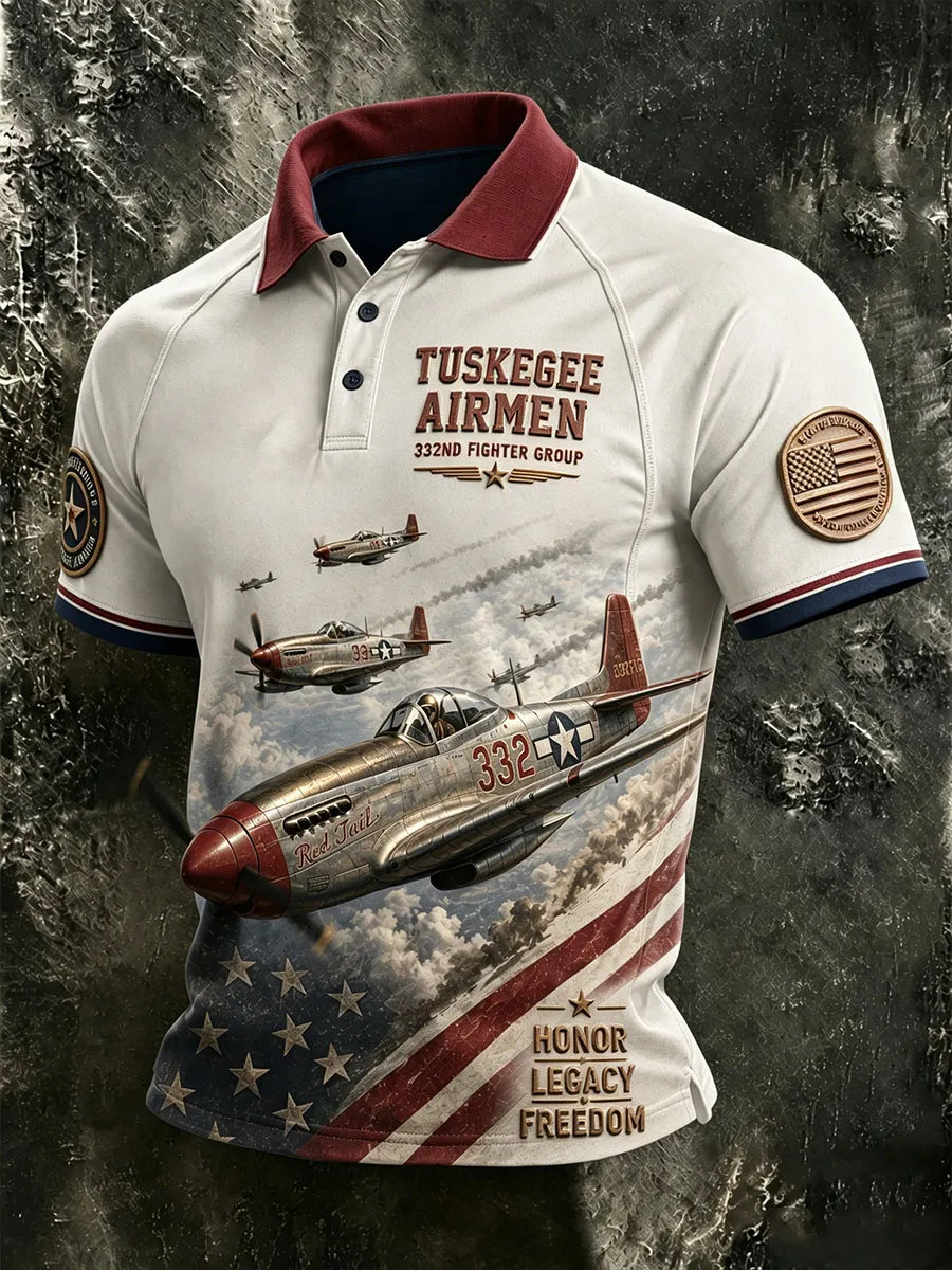 Tuskegee Airmen Red Tail Fighter Vintage Aviation Polo Shirt