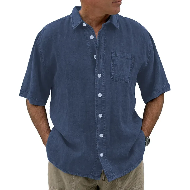 8-Pack Men's vintage cotton linen pocket short-sleeved shirt