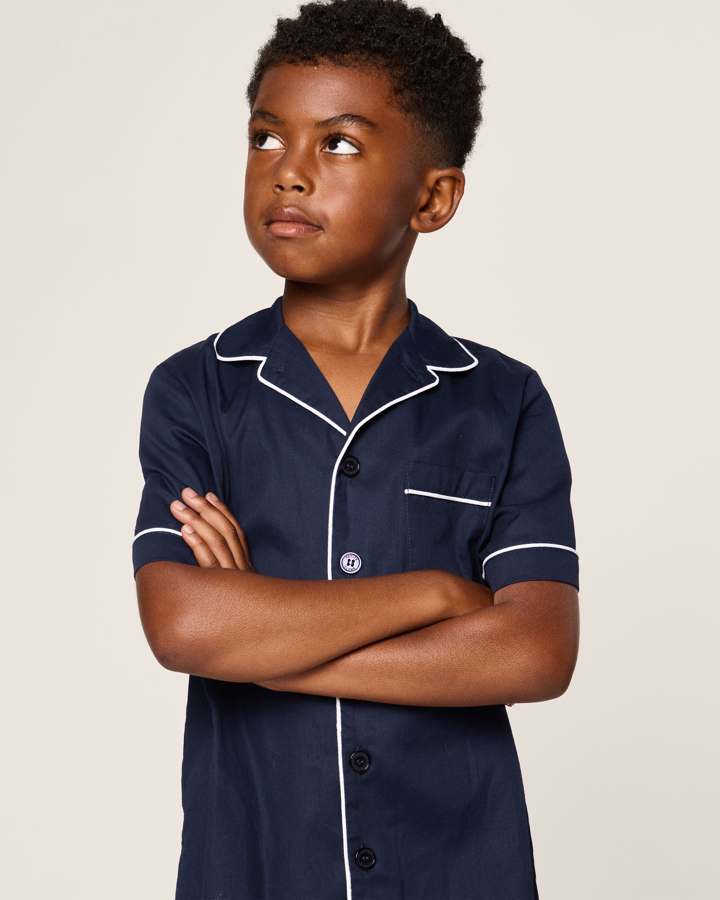 Kid's Twill Short Sleeve Short Set in Navy