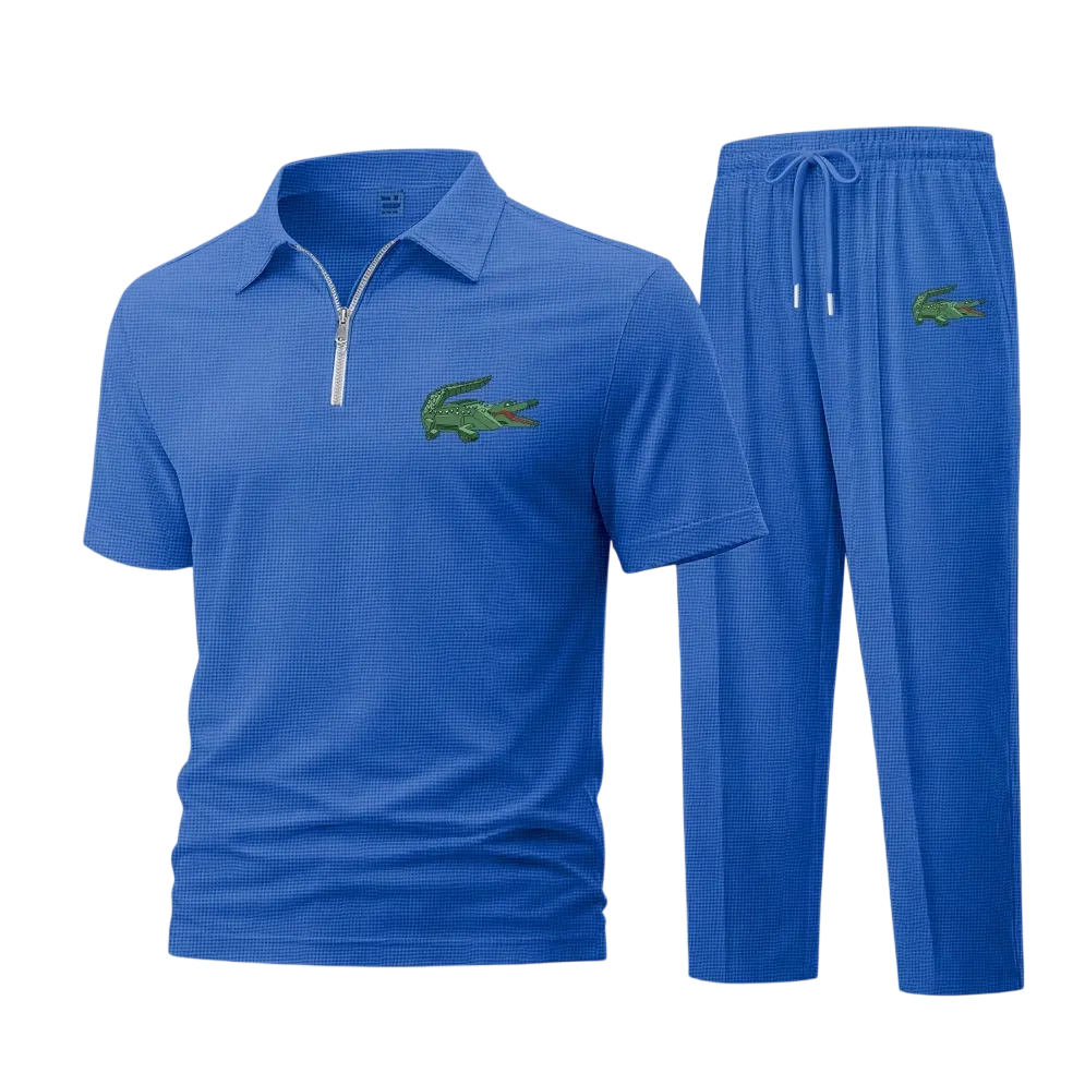 Men's Waffle-Knit Short-Sleeve Shirt and Pants Two-Piece Set