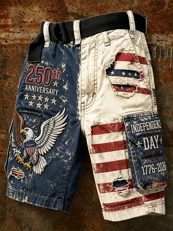 Men's 250 Years Anniversary Eagle Independence Day Print Cargo Shorts