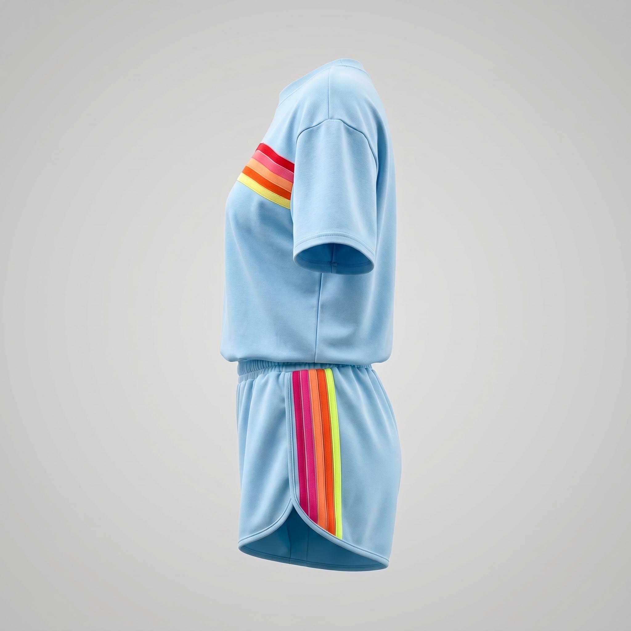 Women's Short Two-Piece Rainbow-Striped Outdoor Sports Set