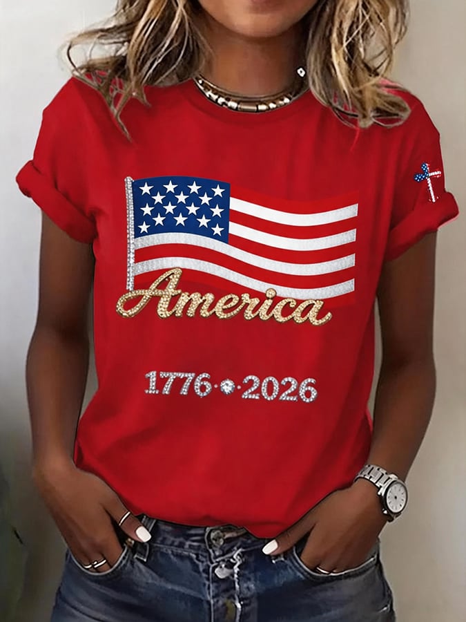 Women'S Independence Day Print Short-Sleeve Top