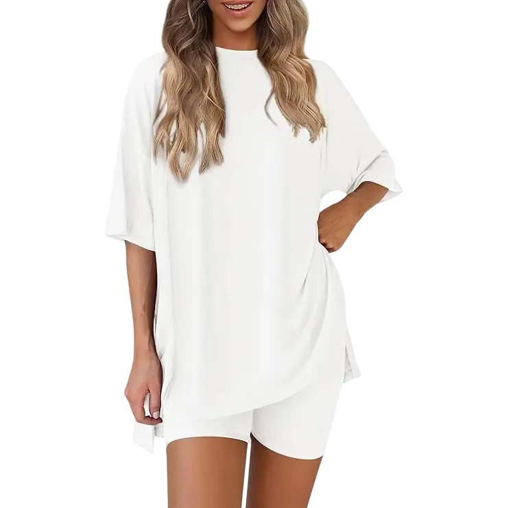 Women's Summer Two-Piece Set Casual Oversized Split Hem Shirts