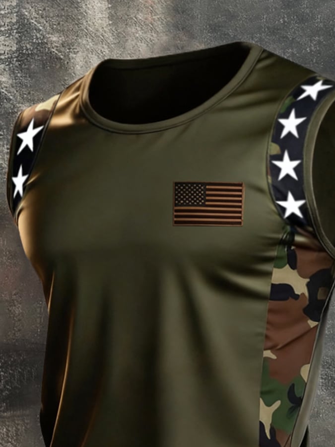 Men's Retro Independence Day Patriot Crew Neck Tank Top