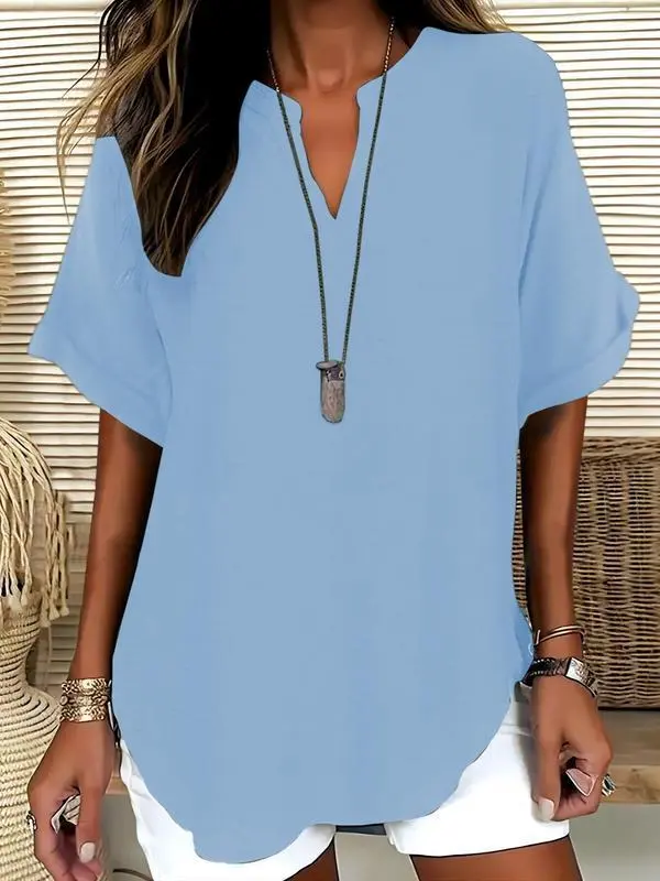 🔥LAST day 85% OFF🔥Women's Plain Short Sleeve Blouse, Casual Solid Color Top for Daily Wear, Ladies Clothes for All Seasons