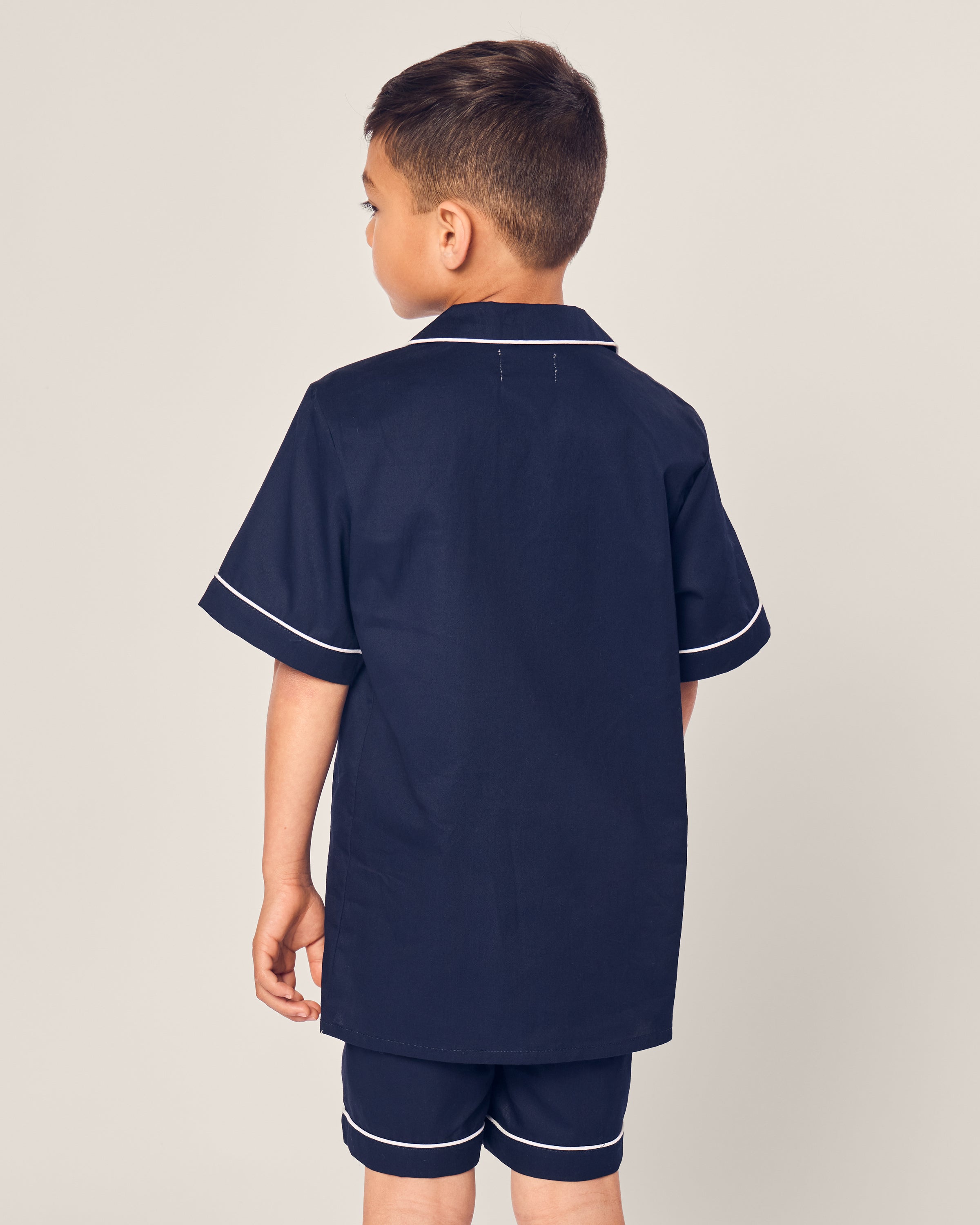 Kid's Twill Short Sleeve Short Set in Navy