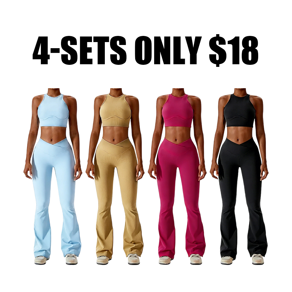 High-waisted seamless sweatpants paired with a padded elastic bra two-piece set