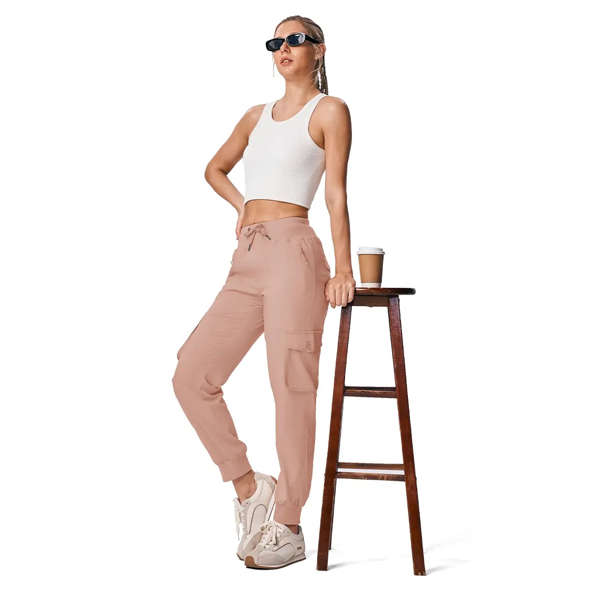 Women's Casual Lightweight Quick Dry Cargo Pants Elastic Waist Hiking Travel Joggers With Pockets