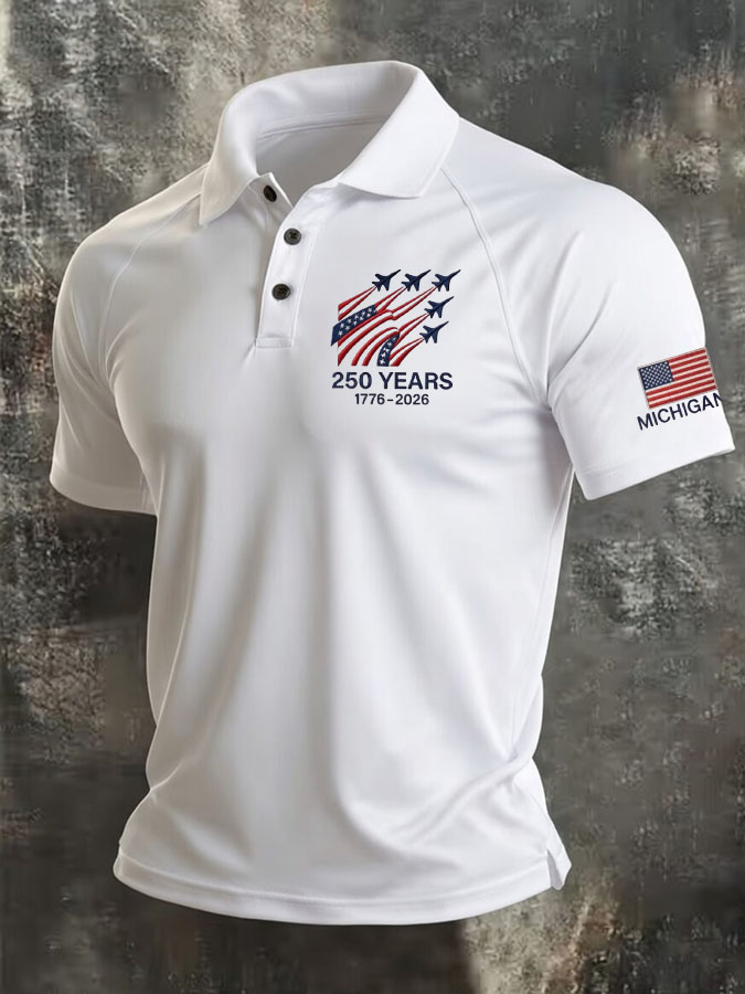 Men'S Flag Printed Casual Polo Shirt