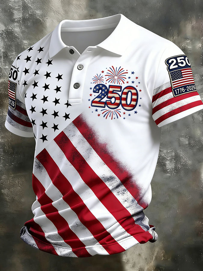 Men'S Independence Day 250Th Anniversary Printed Polo Shirt Short Sleeve