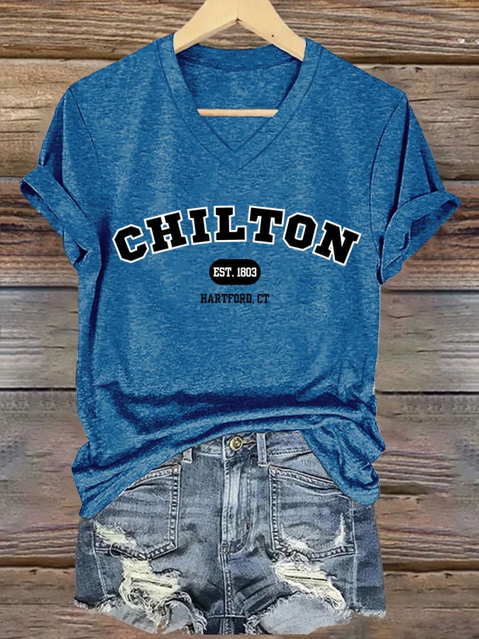 🔥HOT SALE🔥V-Neck Retro Chilton Prep School Est. 1803 Hartford, Ct Print T-Shirt