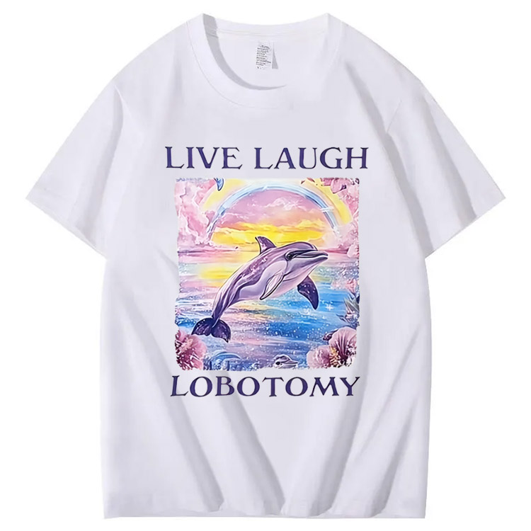 Live Laught  Lobotomy Pattern Print 100%Cotton T-Shirt
