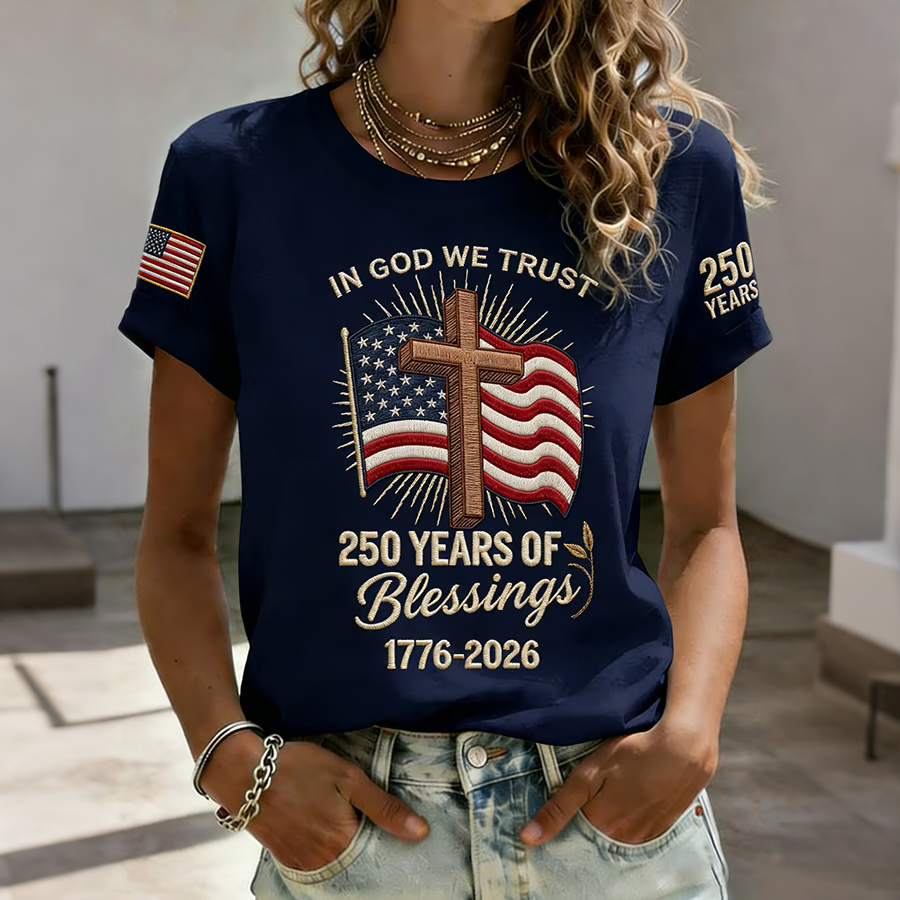Women'S Casual Floral 250Th Anniversary Celebration Printed Round Neck T-Shirt In The United States