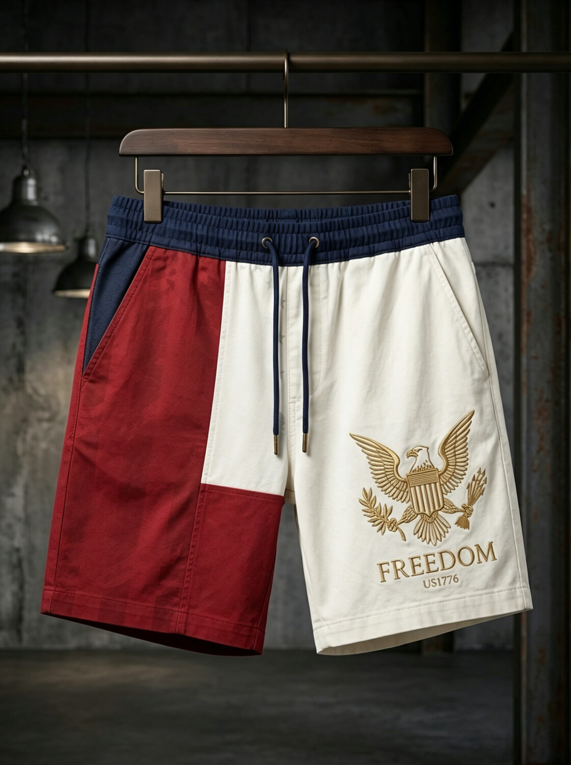 Men's Color Block Freedom Eagle Art Print Casual Shorts