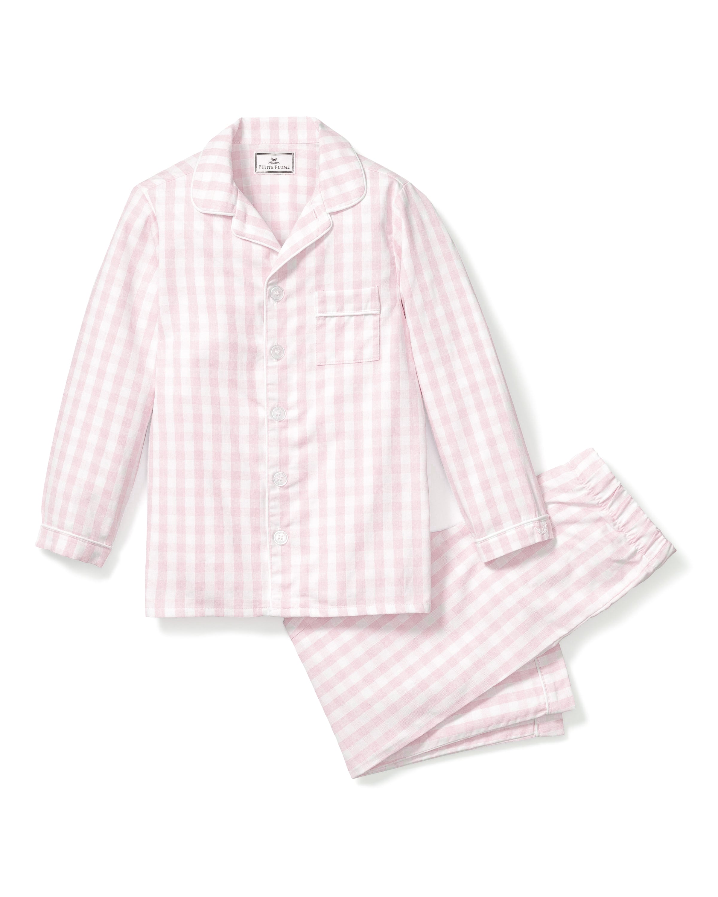 Kid's Twill Pajama Set in Pink Gingham