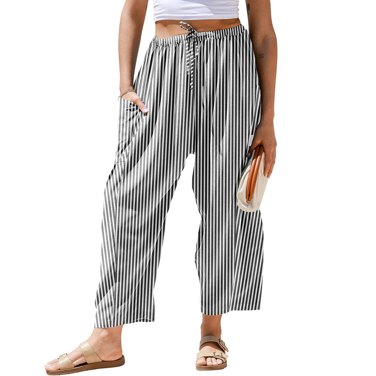 ✨ MAY SALE | Womens Linen Wide Leg Striped Pants -100%Cotton✨