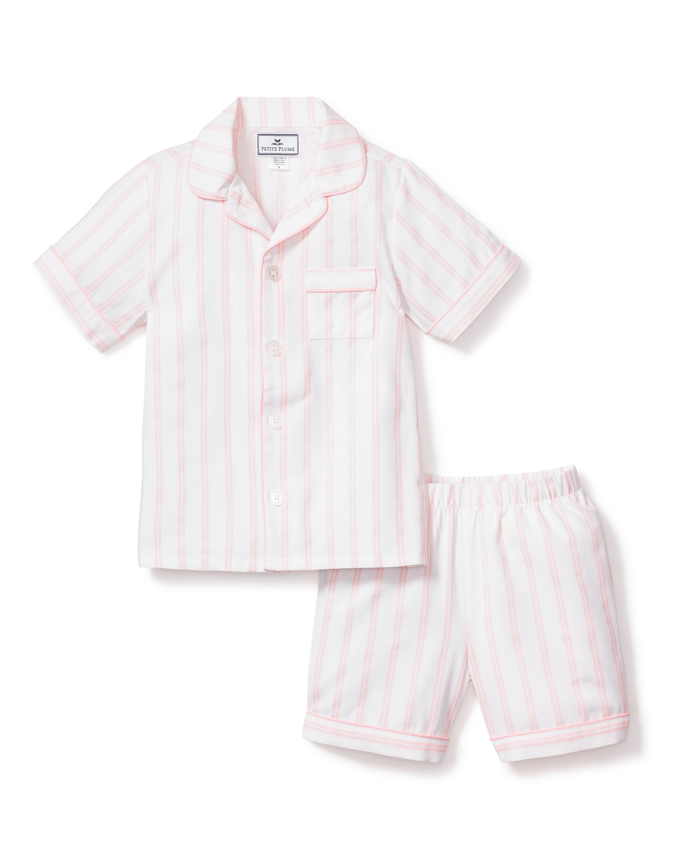 Kid's Twill Pajama Short Set in Pink Stripe