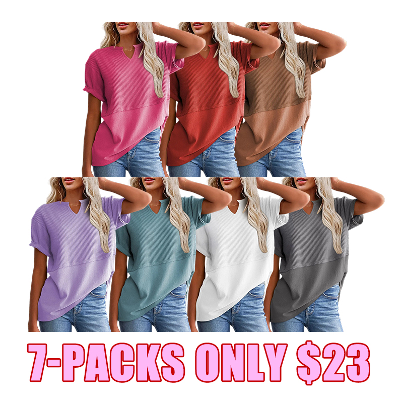 🌸 Waffle Knit V-Neck Casual Blouse