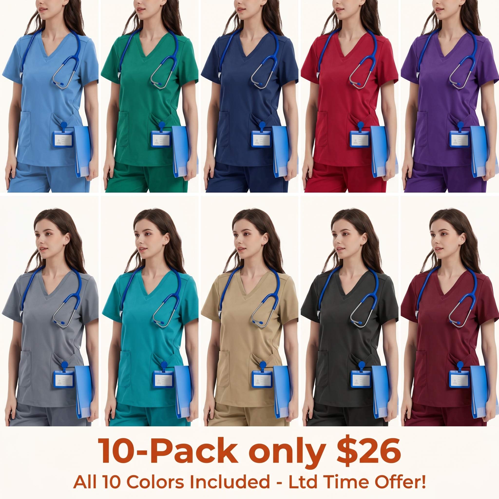 Women's Yoga-Style Medical Top — V-Neck, Double Pockets, Soft, Comfortable, and High-Stretch