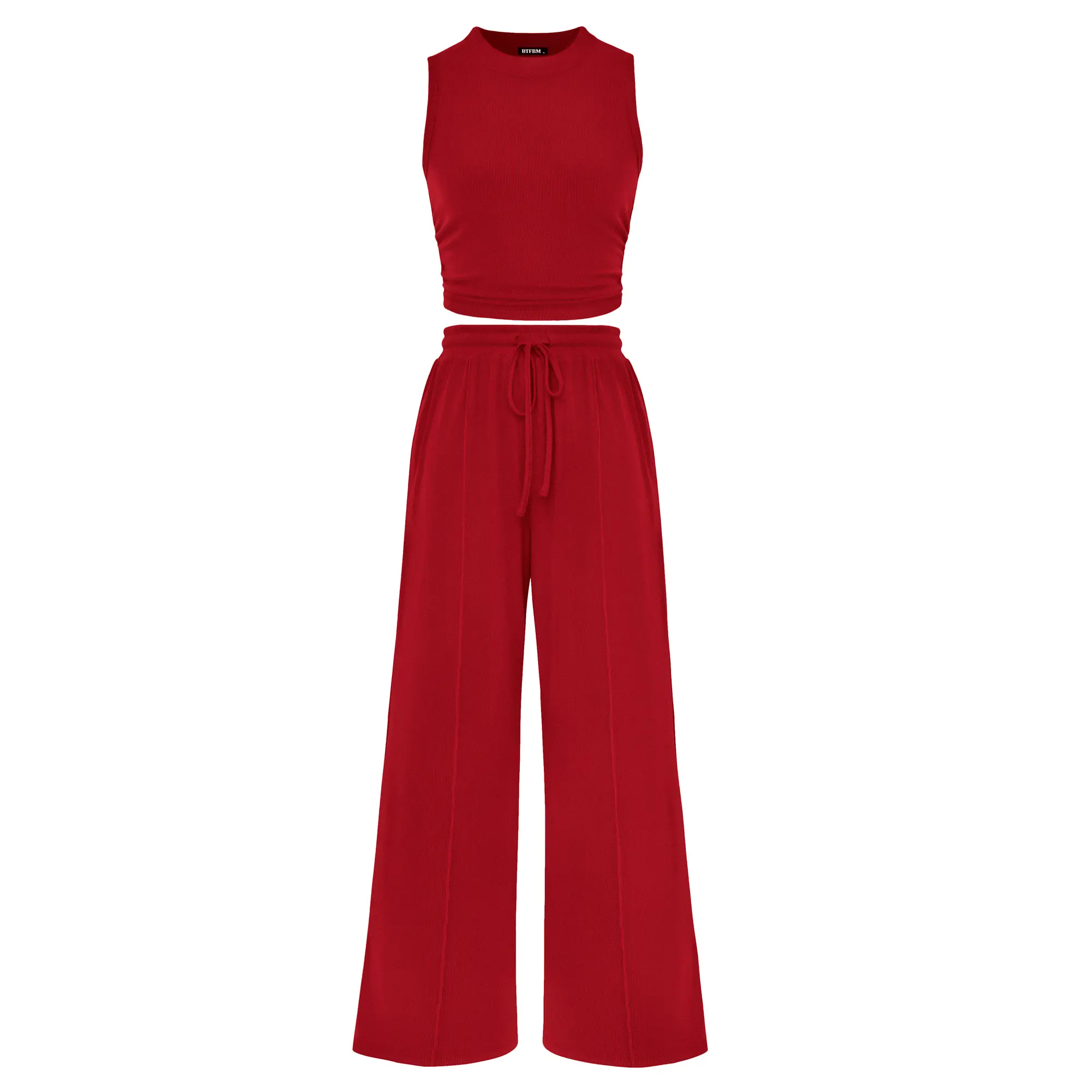 Women's Ribbed Knit Crop Top & Wide Leg Pants Lounge Set