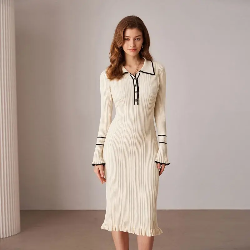 Women Ribbed Sweater Dress Long Sleeve