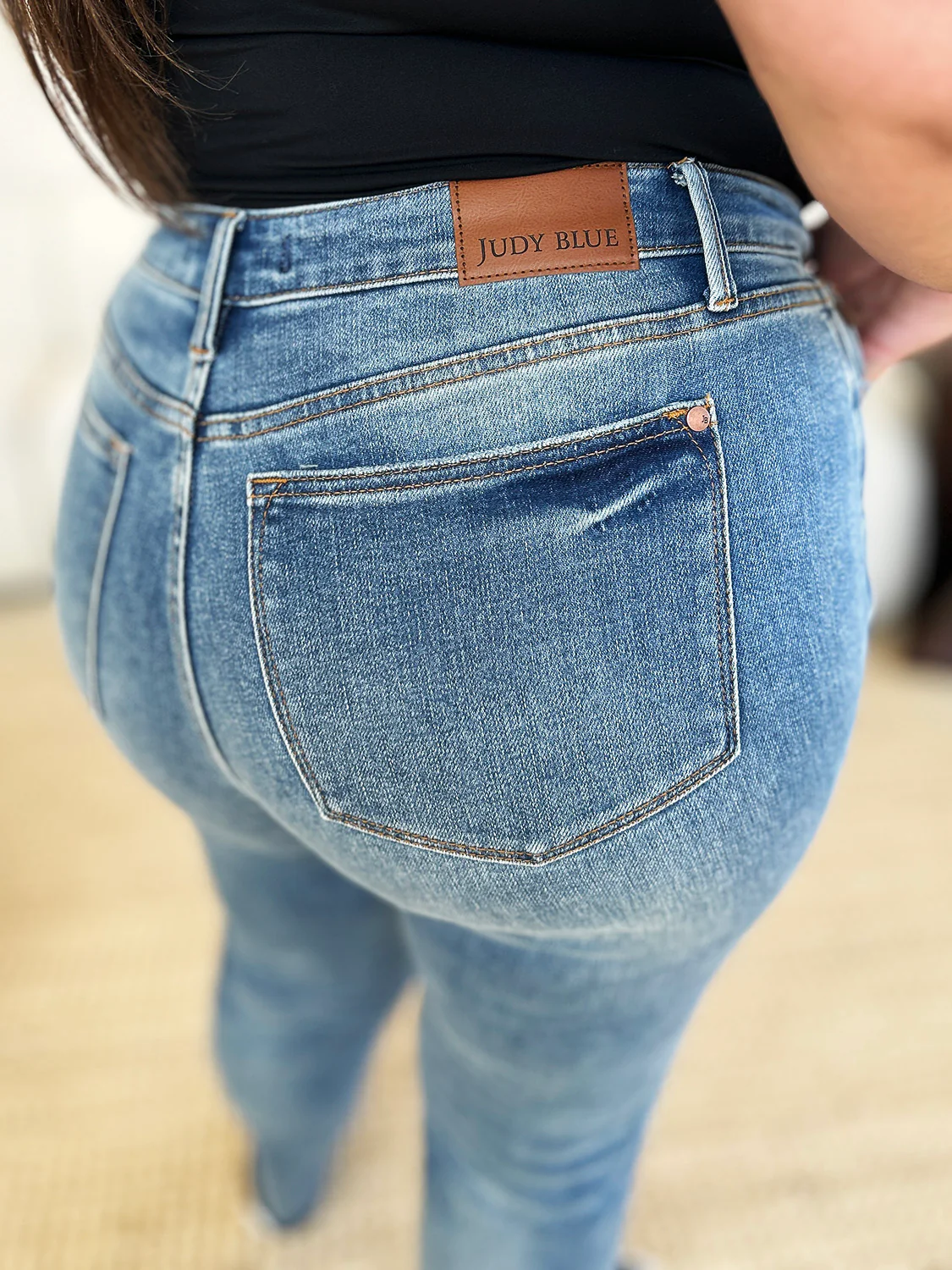 Blue Full Size Mid Rise Rigid Magic Release Hem Jeans