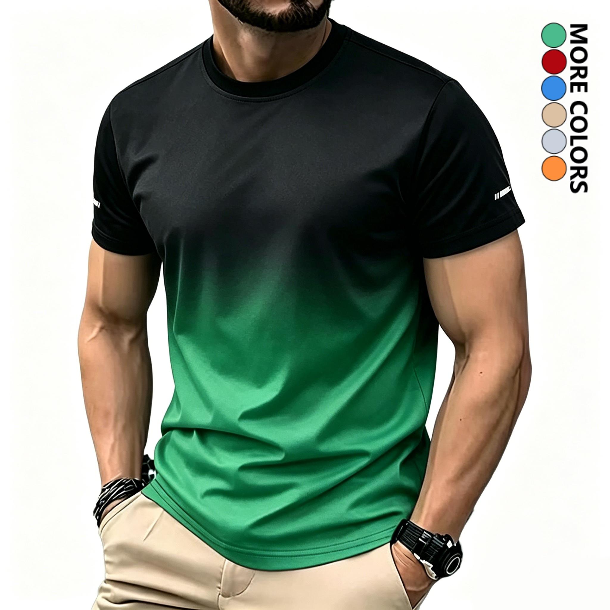 Men's athleisure T-shirt featuring a gradient print design and a stylish crew neck, crafted from breathable, quick-drying fabric