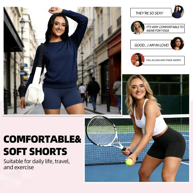 Women's High Waist Yoga Biker Shorts with Pocket