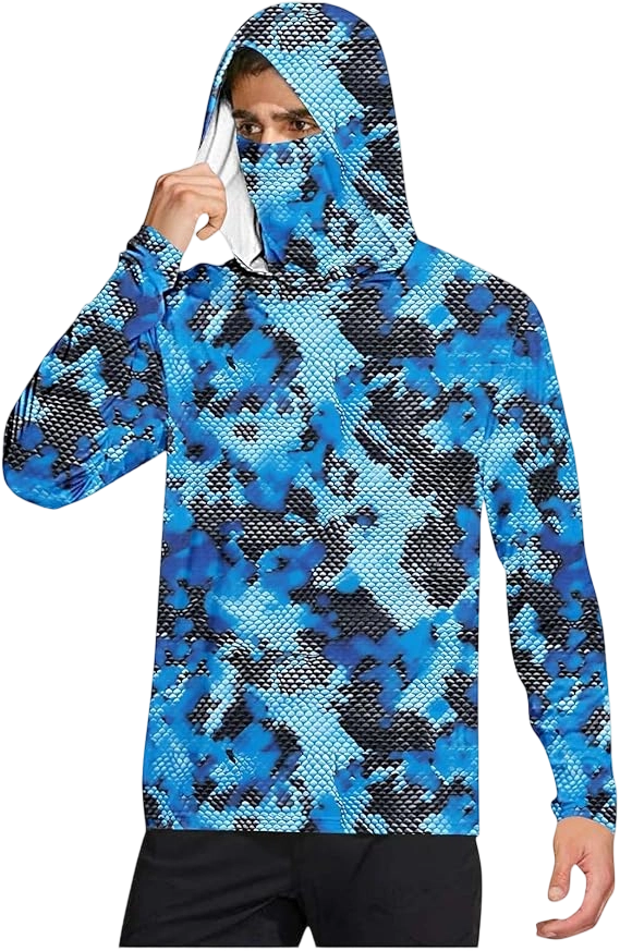 Long Sleeve Sun Shirt Men UPF 50+ Rash Guard Cooling Fishing Hoodies with Mask Casual Summer UV SPF Hiking Blouses