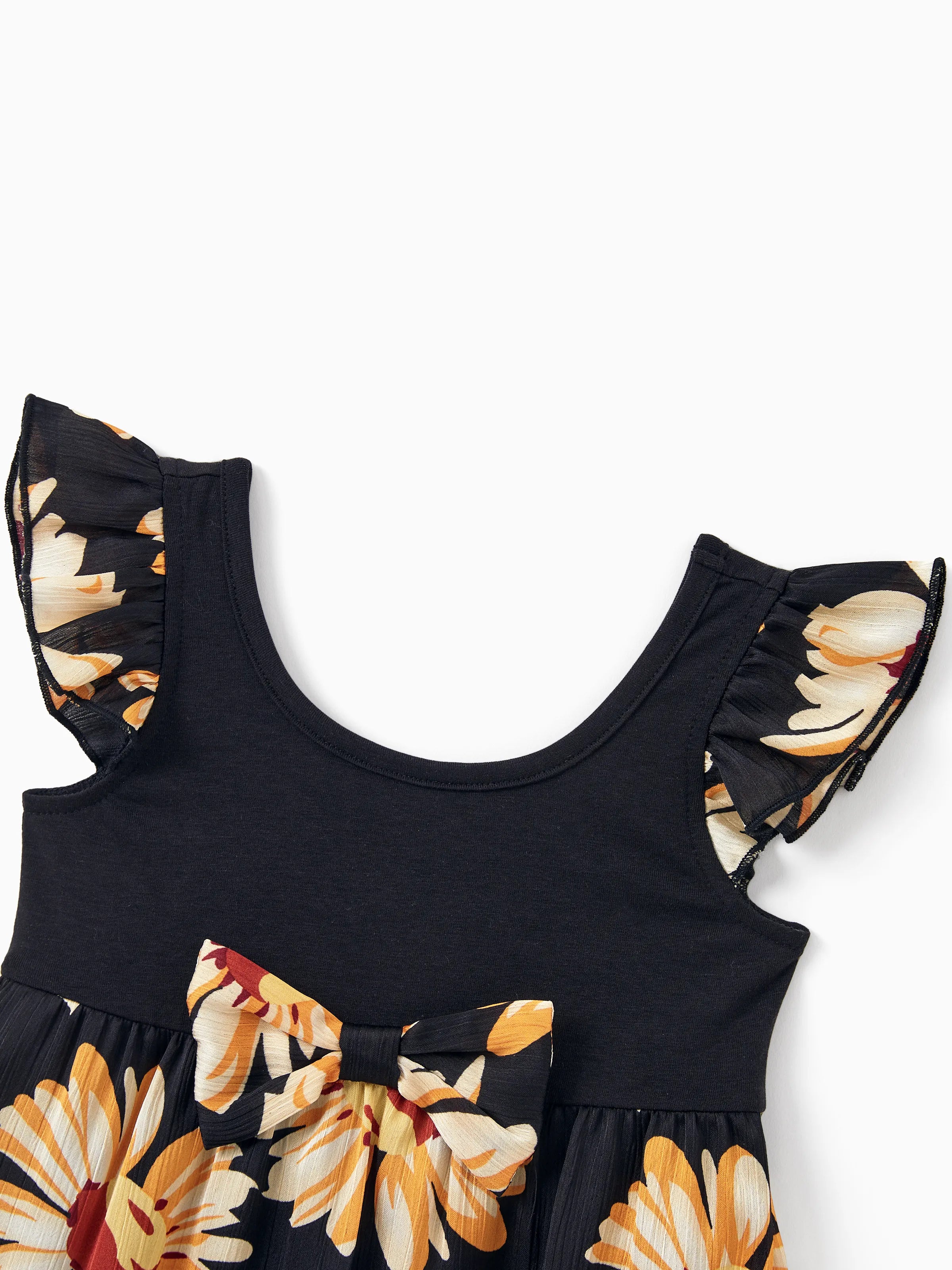 Family Matching Set Floral Sleeveless Strappy Dress or Colorblock Short-sleeve T-shirt  Black