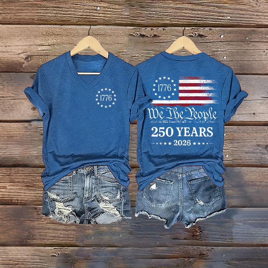 Women'S Casual Flag Printed V-Neck T-Shirt