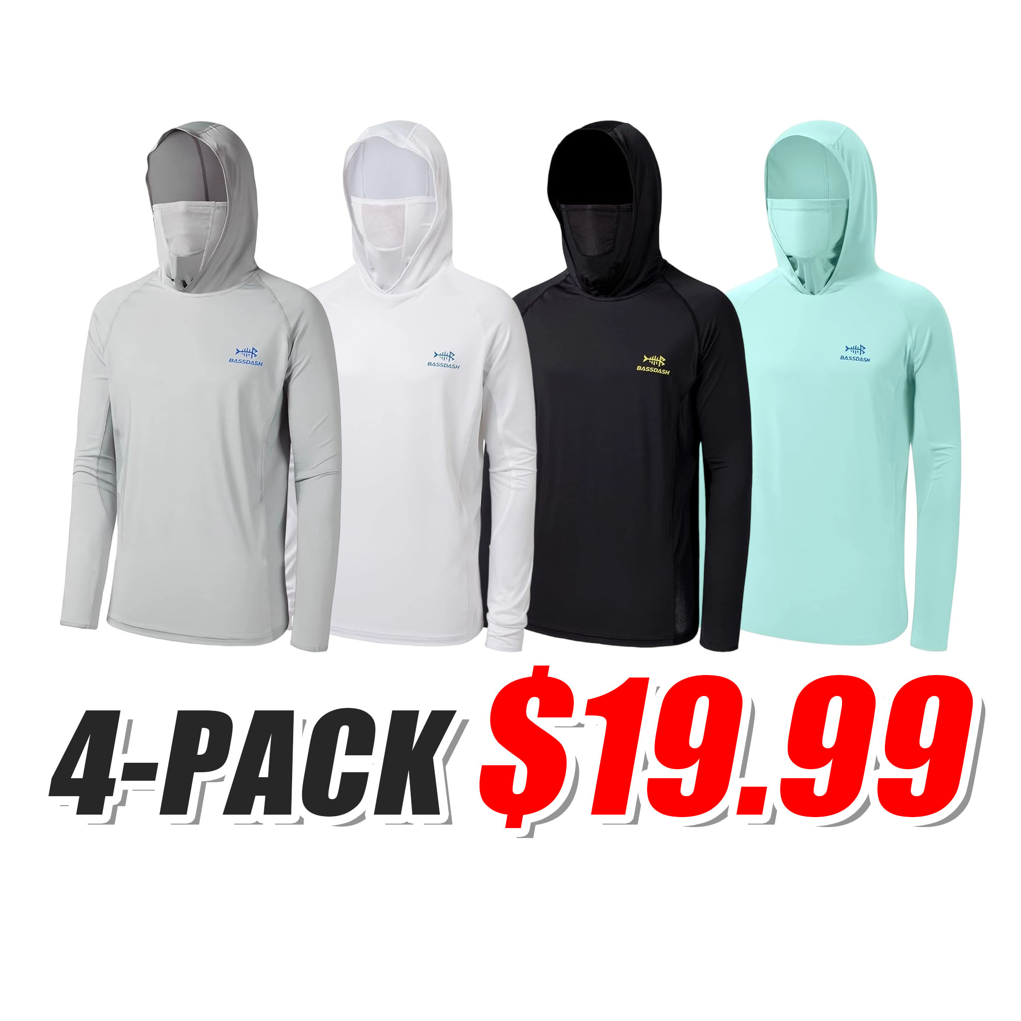 🔥 HOT SALE 📦 8-PACK DEAL ☀️☀️☀️UPF 50+ Men’s Long Sleeve Fishing Shirt with Mask UV Neck Gaiter Hoodie