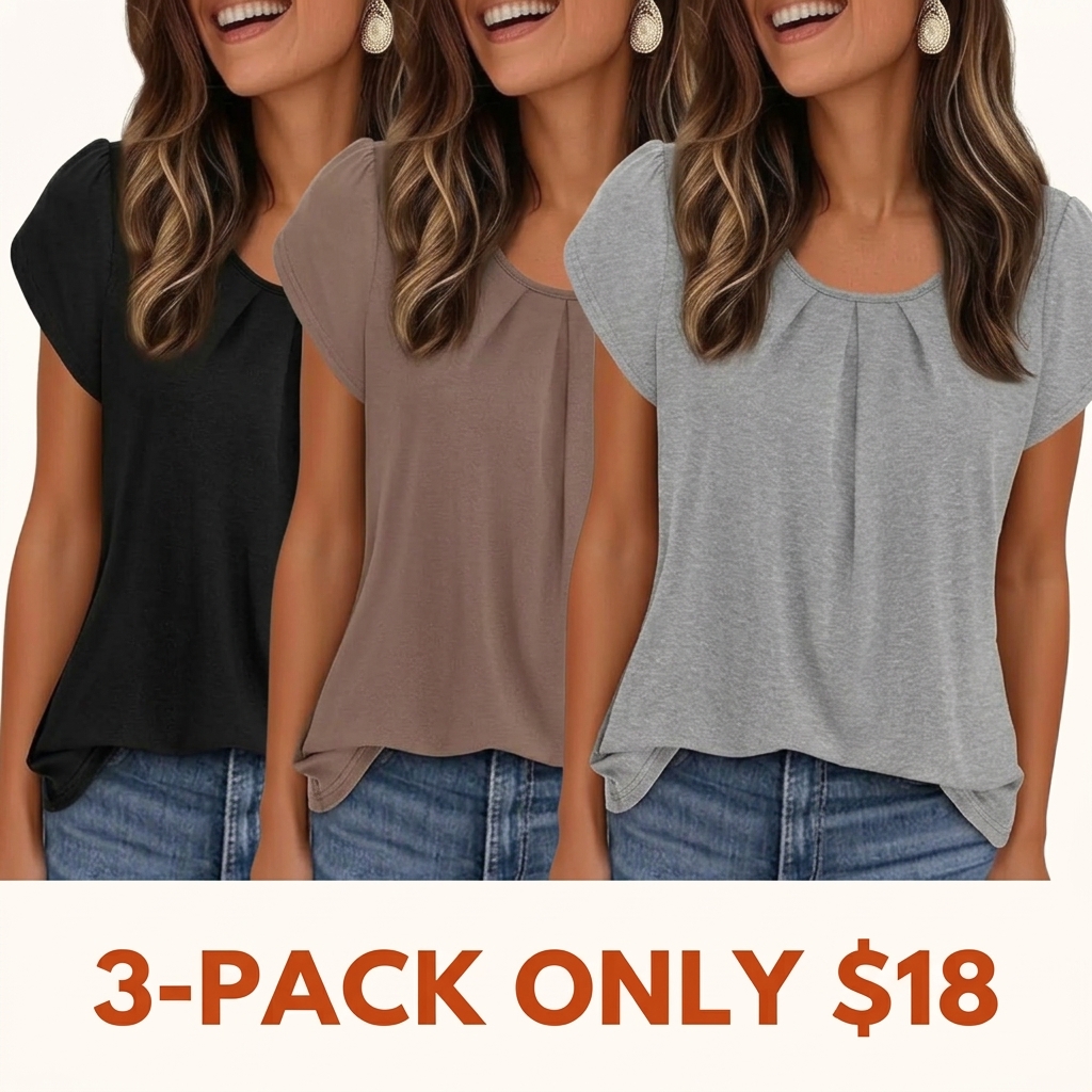 Women's Basic Crew Neck T-Shirt with Pleats