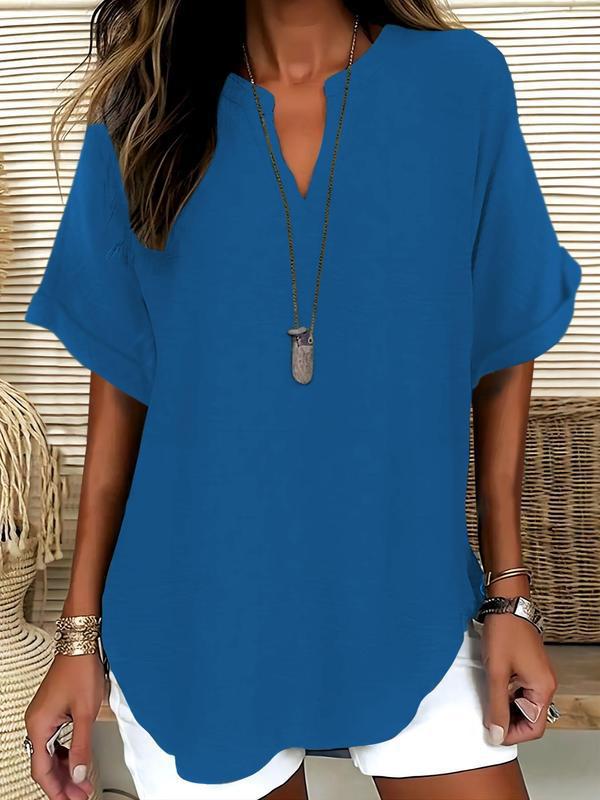 🔥LAST day 85% OFF🔥Women's Plain Short Sleeve Blouse, Casual Solid Color Top for Daily Wear, Ladies Clothes for All Seasons