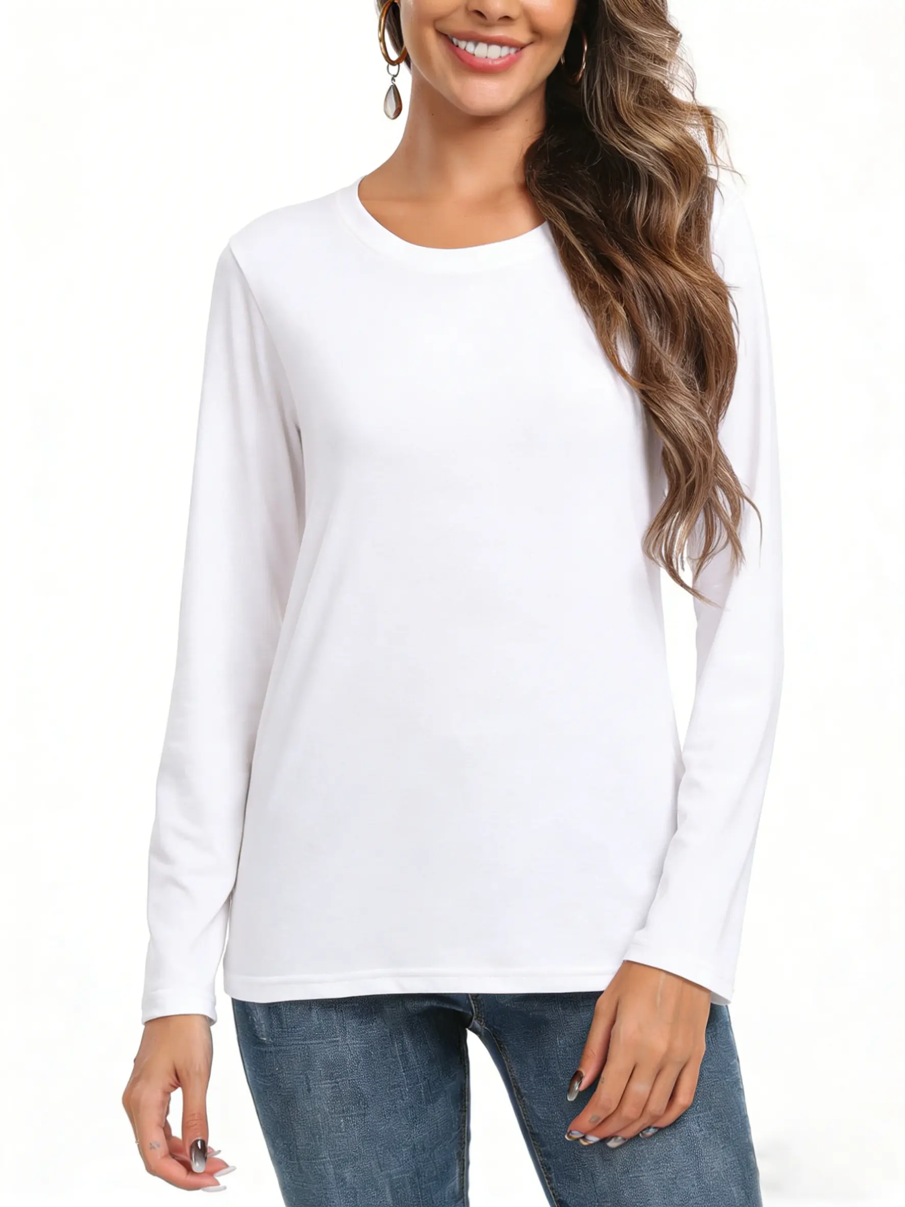 Women's loose-fit long-sleeve crew-neck top