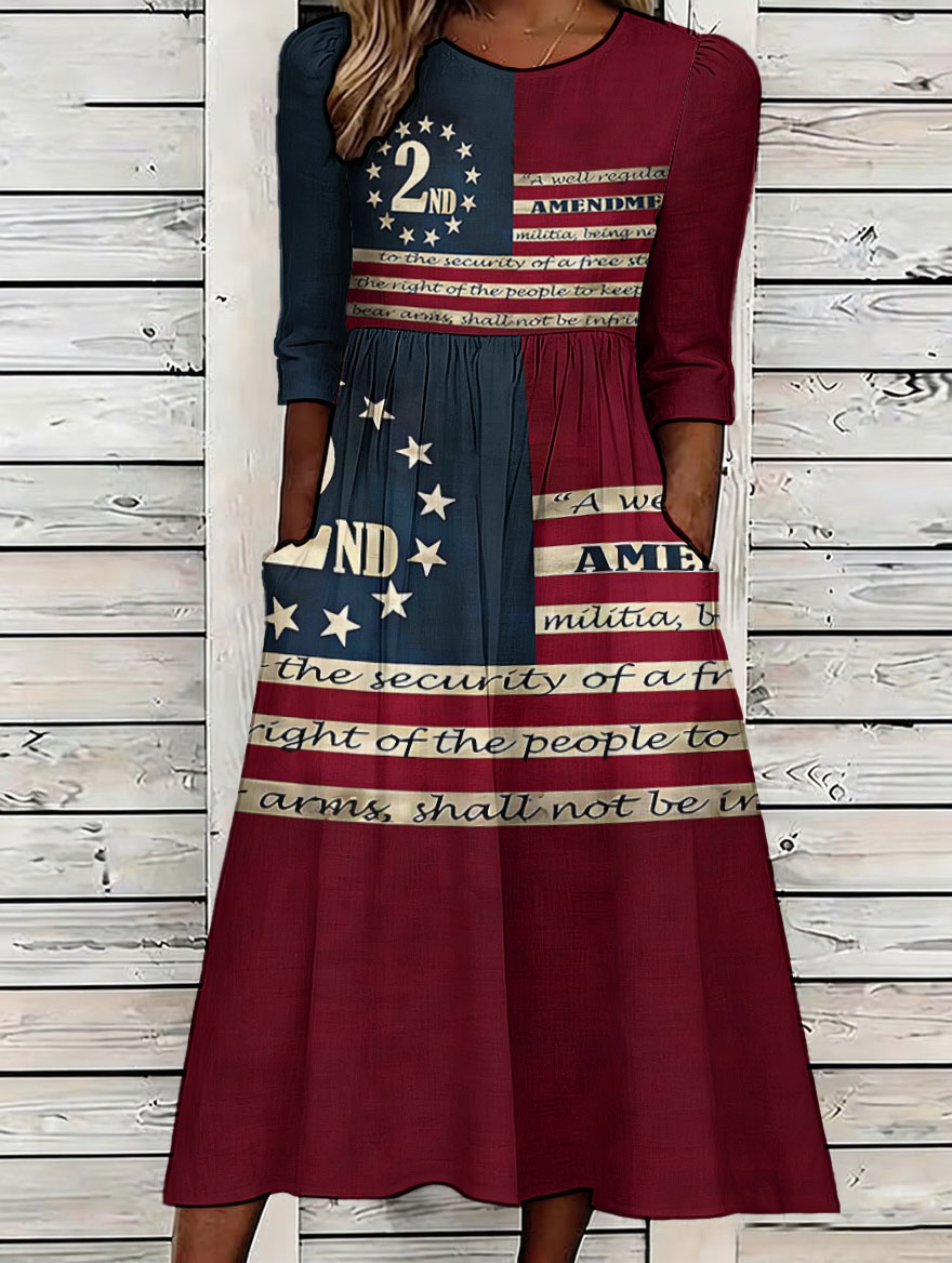 Women'S Retro American Independence Day 250Th Anniversary Printed Casual Dress