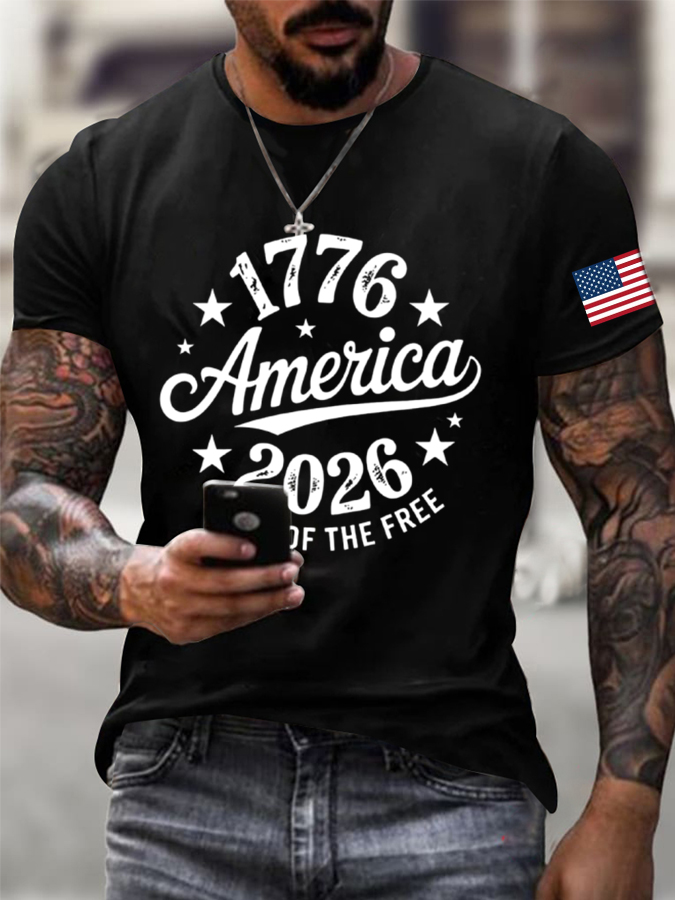 Men'S Flag Printed Short Sleeved Casual T-Shirt