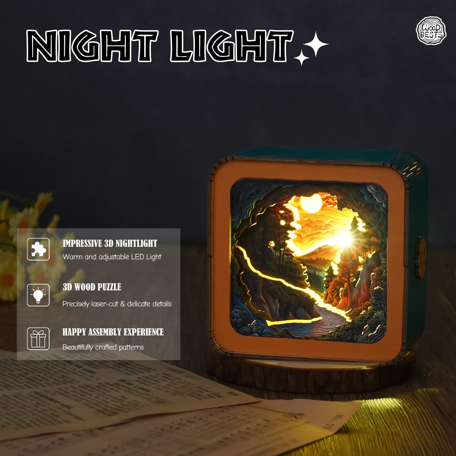 Sunset Wilderness Path Kit - 3D Wooden Puzzle Night Light