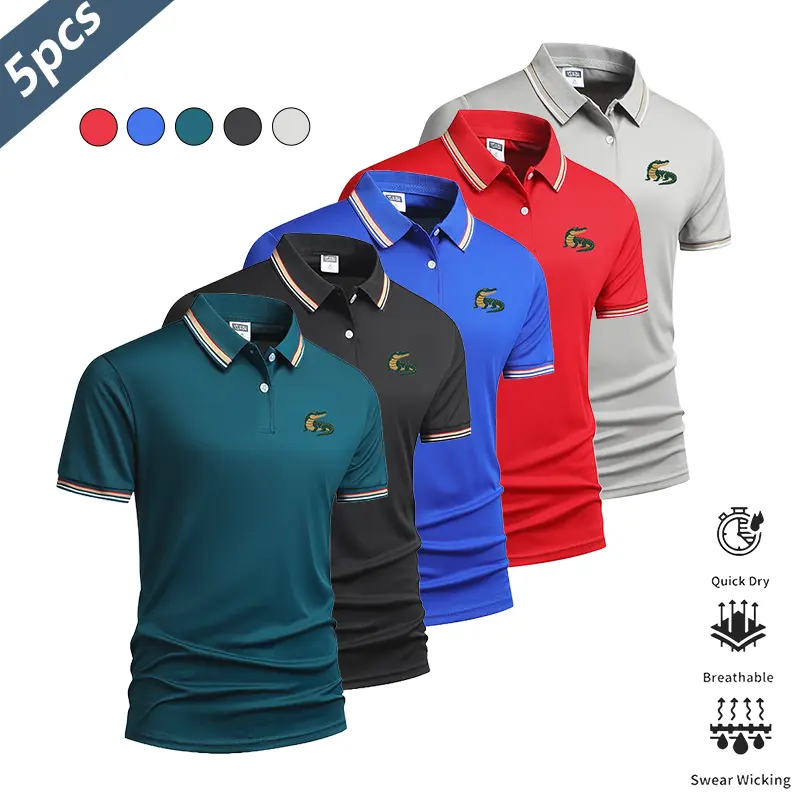Men's Crocodile-Texture Polo Shirt—Lightweight, Quick-Drying, and Breathable Short-Sleeve Collared T-Shirt for Summer