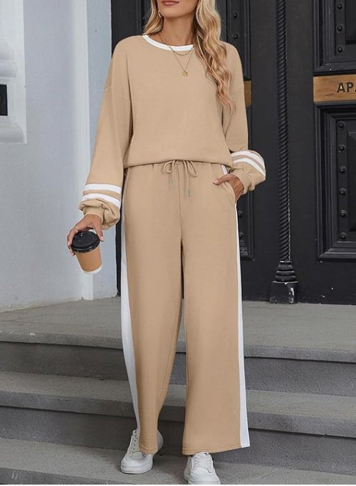 Cotton Casual Color Block Regular Fit Two-Piece Set
