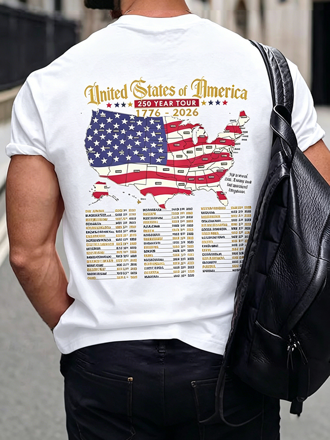 Men'S Casual American 1776-2026 Anniversary Printed Short Sleeved T-Shirt